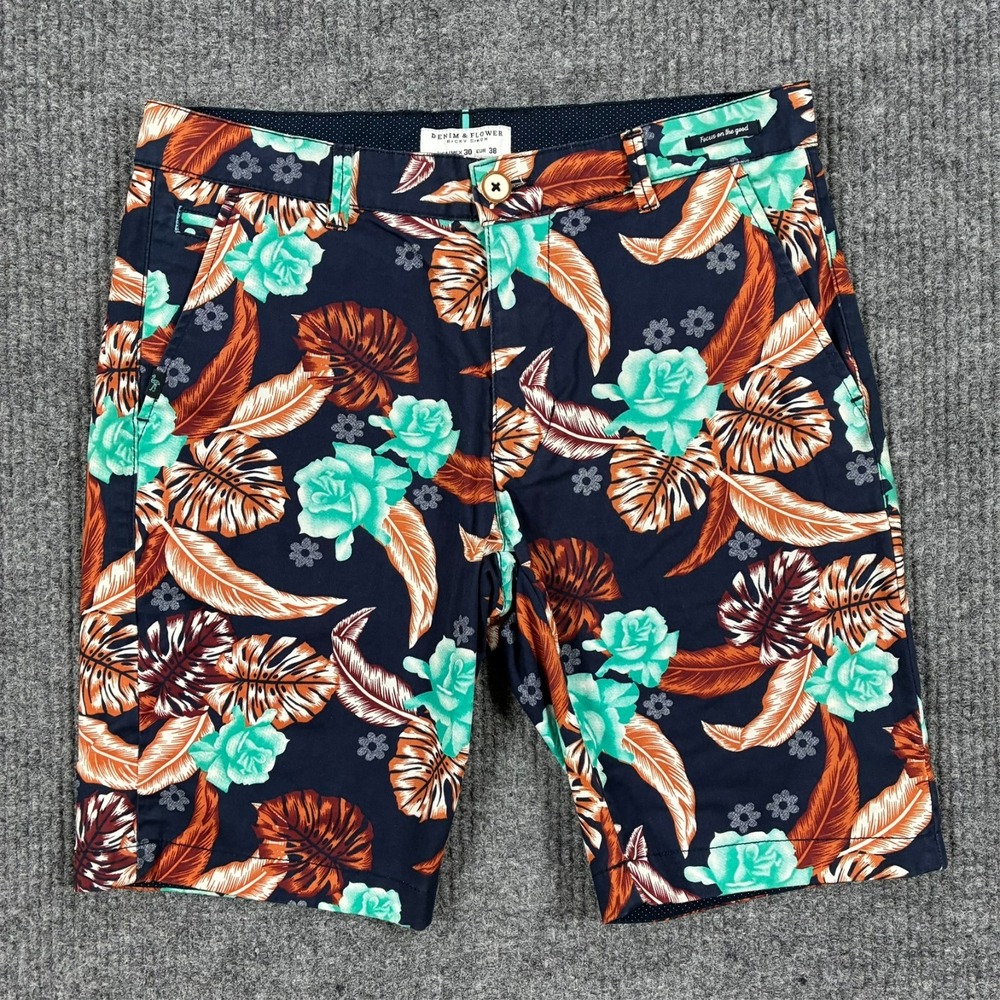 Denim & Flower Ricky Singh Floral Chino Shorts Mens 30 Tropical Stretch Low Rise